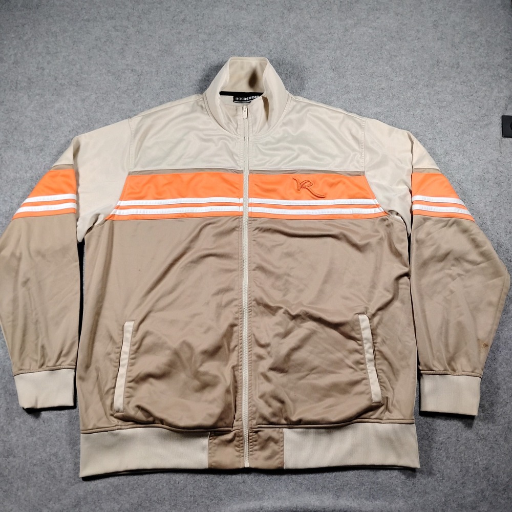 Rocawear Mens 3XL Track Jacket Tan Orange White Striped Full Zip Y2K Streetwear